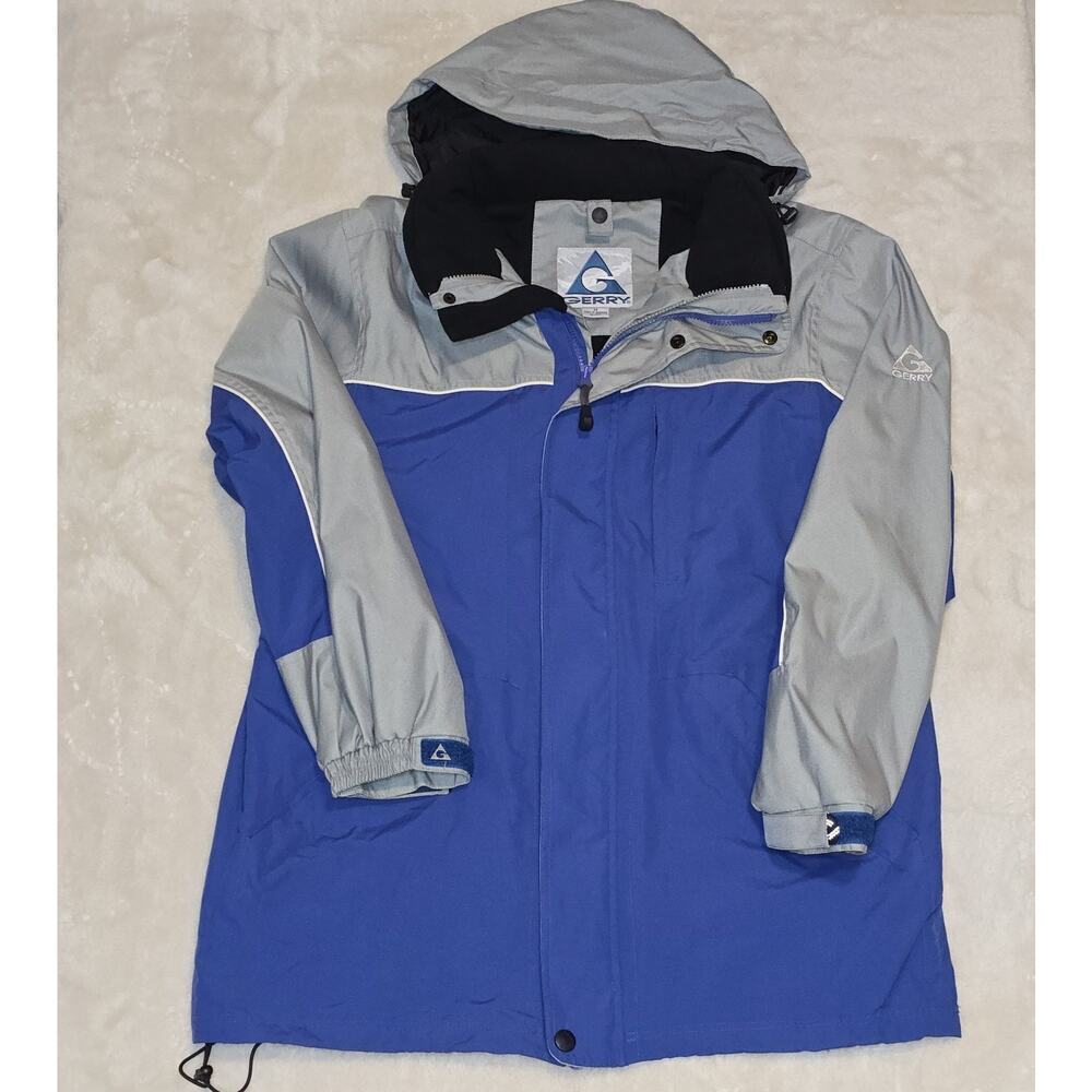 Vintage Gerry Ski Jacket Men’s Medium Blue Gray Hooded 90s Y2K Snowboarding Coat